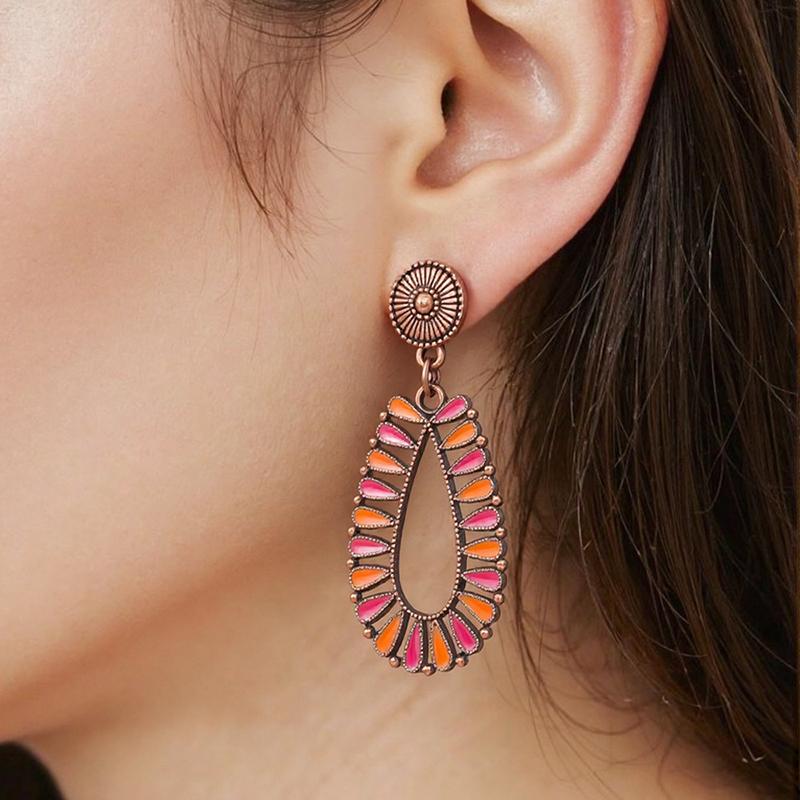 Vintage Colorful Bohemian Enamel Drop Dangle Earrings For Women Boho Hollow Geometric Ethnic Retro Stud Jewelry Female Earrings