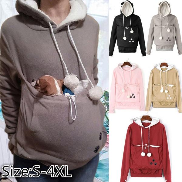 Женский свитшот, осенне-зимний теплый модный свитер с капюшоном для пары кошек, собак и собак, фиолетовый свитер с большим карманом и вышивкой