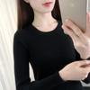 Женский вязаный топ с длинным рукавом, круглый вырез, элегантный свитер, облегающий крой, однотонная майка
