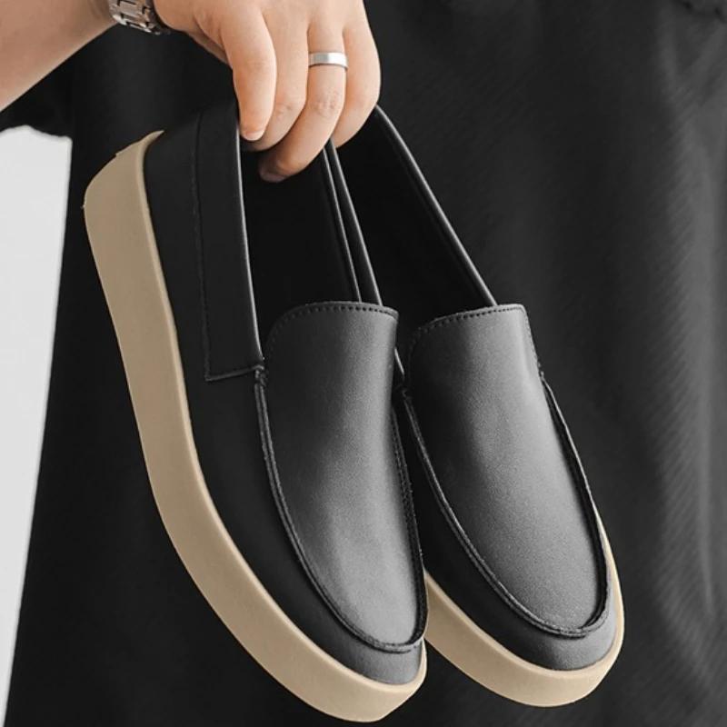 Le Fu Shoes Мужские туфли на толстой подошве, черные, удобные слипоны, классические, офисные, повседневные, для ходьбы, новое издание 2025, скейтборд