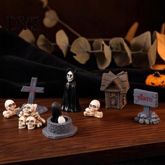 Halloween Aquarium Ornaments Miniature Resin Ornaments, Micro Landscape Desktop Decor, Horror Ghost Tombstone Figures Scene Accessories for Fish Tank