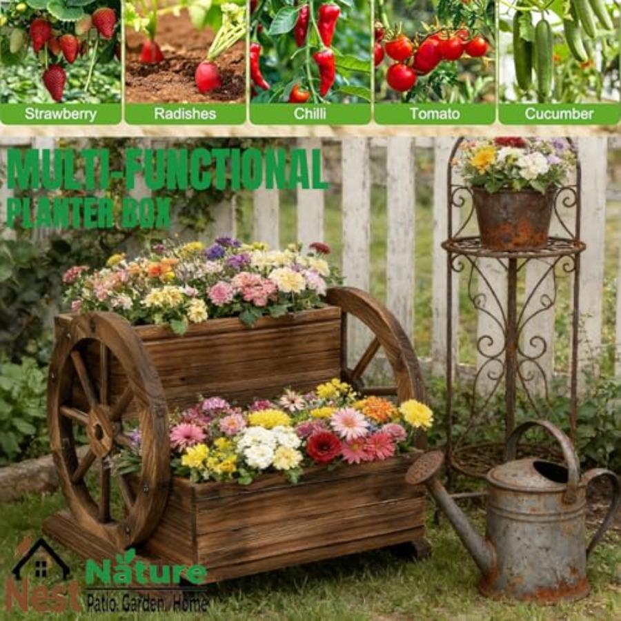 NestNature Деревянная тележка-клумба приподнятая грядка на колесах для декора помещений и улицы натуральная отделка дерева Кашпо для Flo