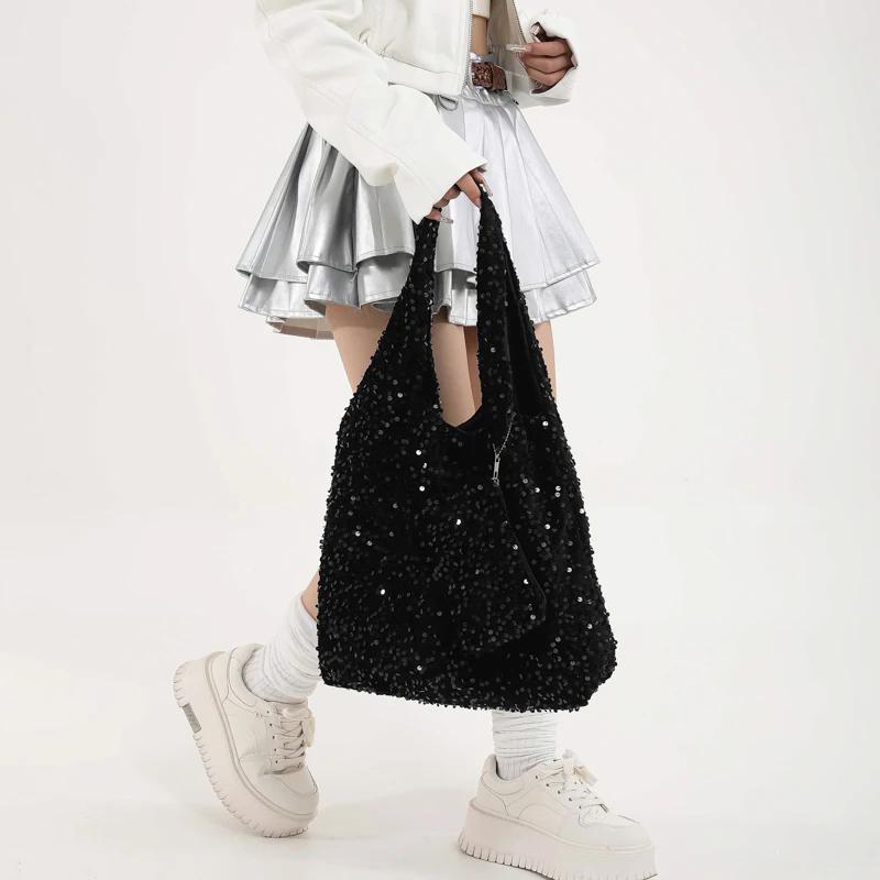 Сумка-тоут для женщин, сумка на плечо с пайетками, модная вместительная сумка-хобо, сумка под мышкой для работы, путешествий, шопинга KTY