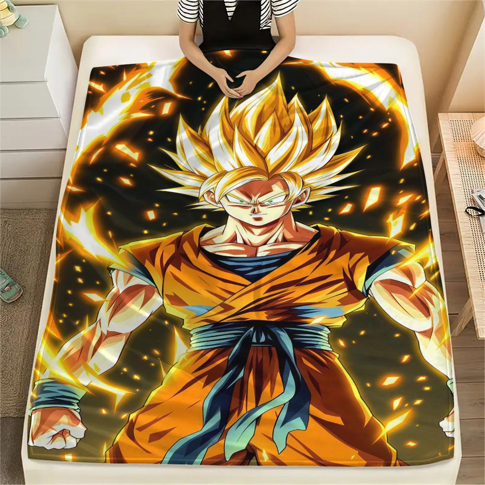 Son Goku Print Flannel Blanket, Suitable for Bedrooms, Sofas, Beds, Chairs, Picnics, Travel, Warm Soft -HE21