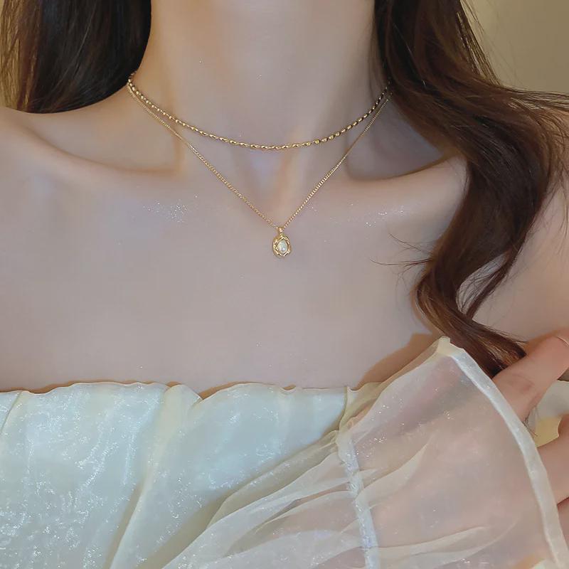 Модное французское двухслойное ожерелье из пресноводного жемчуга – простая, нестандартная цепочка на ключицу для женщин