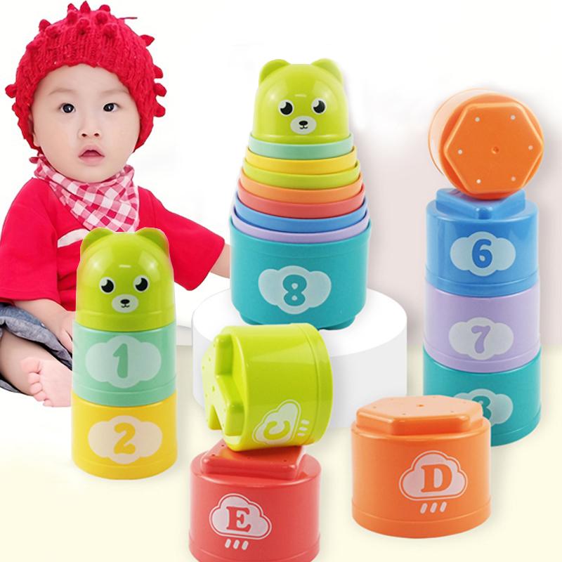 9PCS Enjoyable Rainbow Cups Stacking Cups Figure Letters Infant Children Instructive Toy Stacking Tower Mini Bear Children Toddler playthings