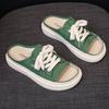 Мода 2025 Новые женские парусиновые тапочки Летние женские повседневные на толстой подошве На танкетке Женская обувь