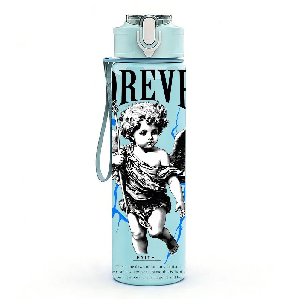 1PC Forever Angel Lightning Retro Print 750ml Color Plastic Sports Water Bottle Leakproof Flip Straw Lid Suitable for Sports Office Home Use