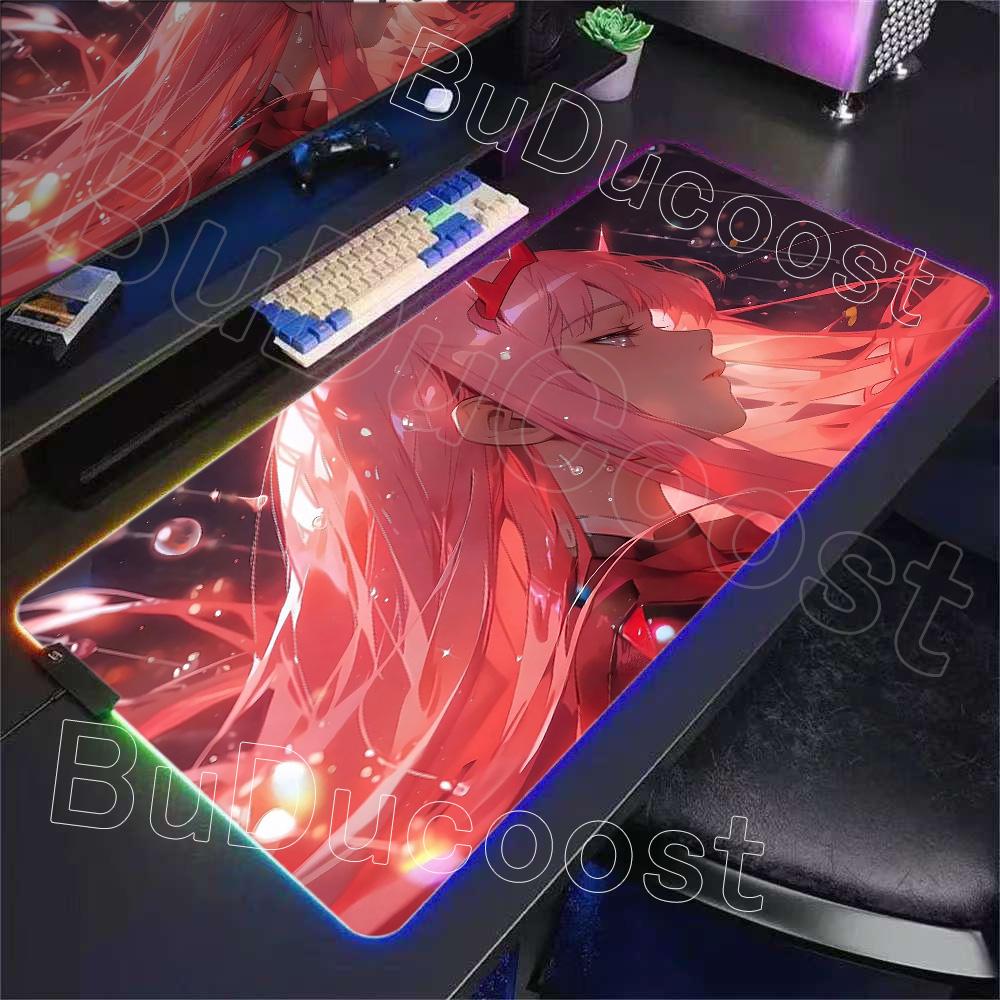Non-slip RGB Mouse Pad Gamer 900x400 Desk Mat Zero Two Girl Accesorios Gaming Mousepad Kawaii Computer Desk Table Games Office