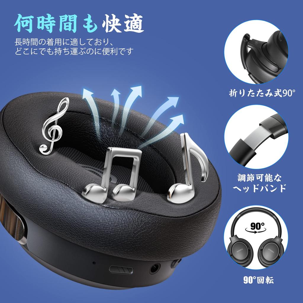 BERIBES Headphones Bluetooth 65 Hours Playback 6 EQ Modes Wireless Headphones Bluetooth Weight Only 180g Comfortable Fit Headphones with Microphone
