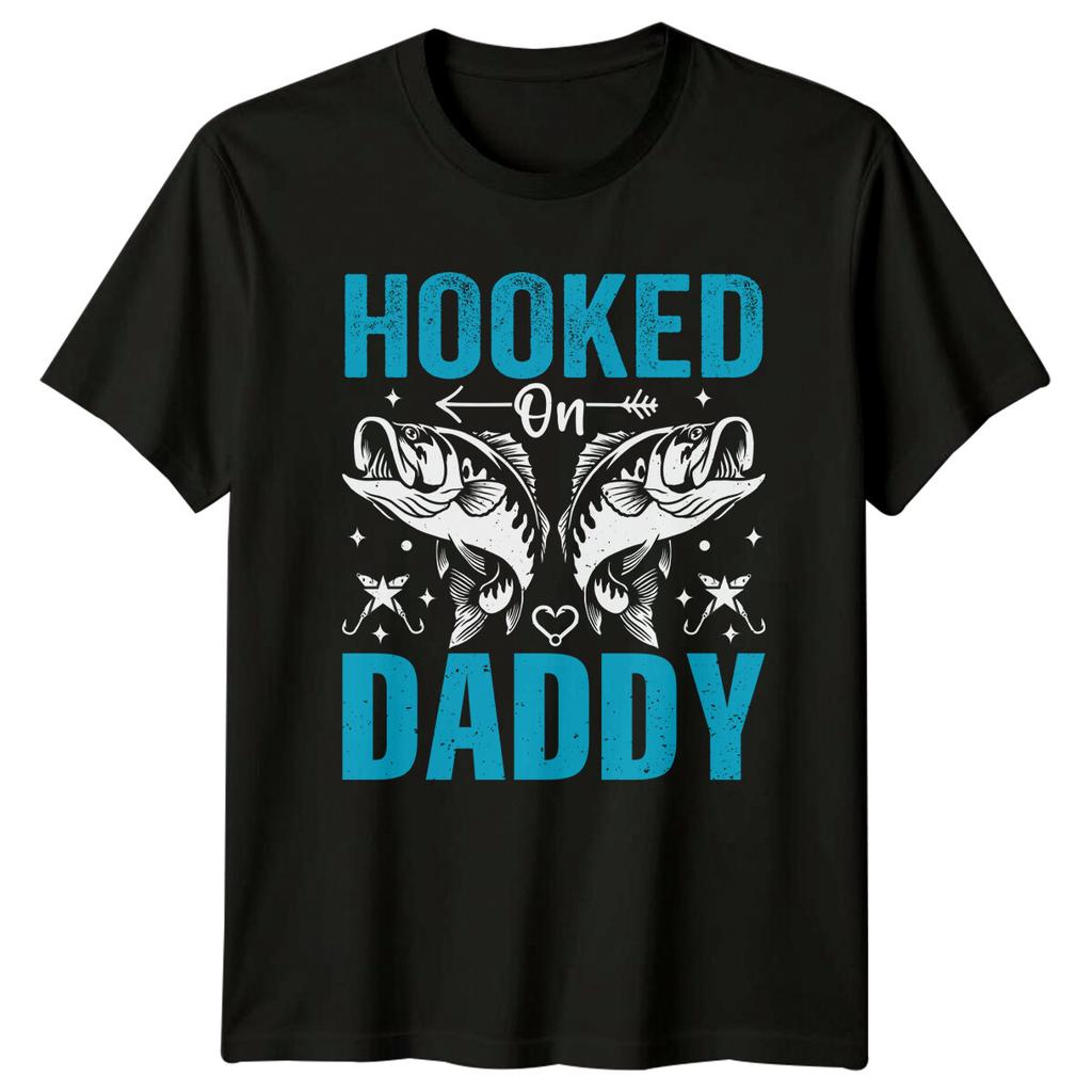 Hooked On Daddy Fish Graphic Fathers Day Fishing Lover TShirt