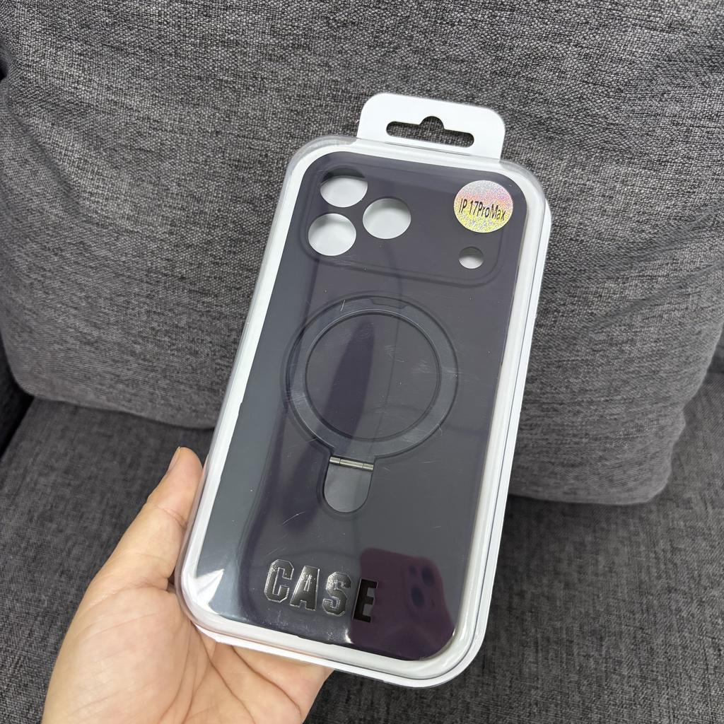 Жидкий силиконовый чехол для iPhone 17 16 15 14 13 12 11 Pro Plus Max Air Magsafe Металлическая подставка Защита объектива Полная защита Тонкий чехол-накладка