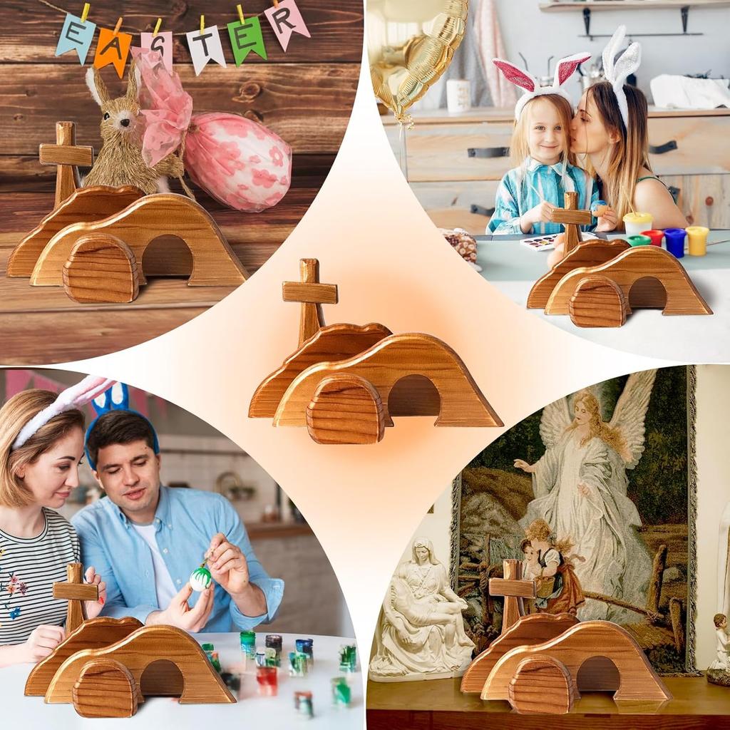 Набор Сцена Воскресения на Пасху, Пасхальные Деревянные Религиозные Украшения, Рождество Иисуса, Декорация Статуэтка Христа, Пустая Гробница, Настольные Украшения Крест