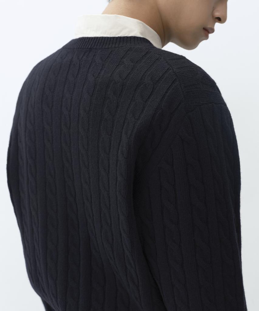 MUSINSA STANDARD [Victoria Wool] Cable Crew Neck Knit [Navy]