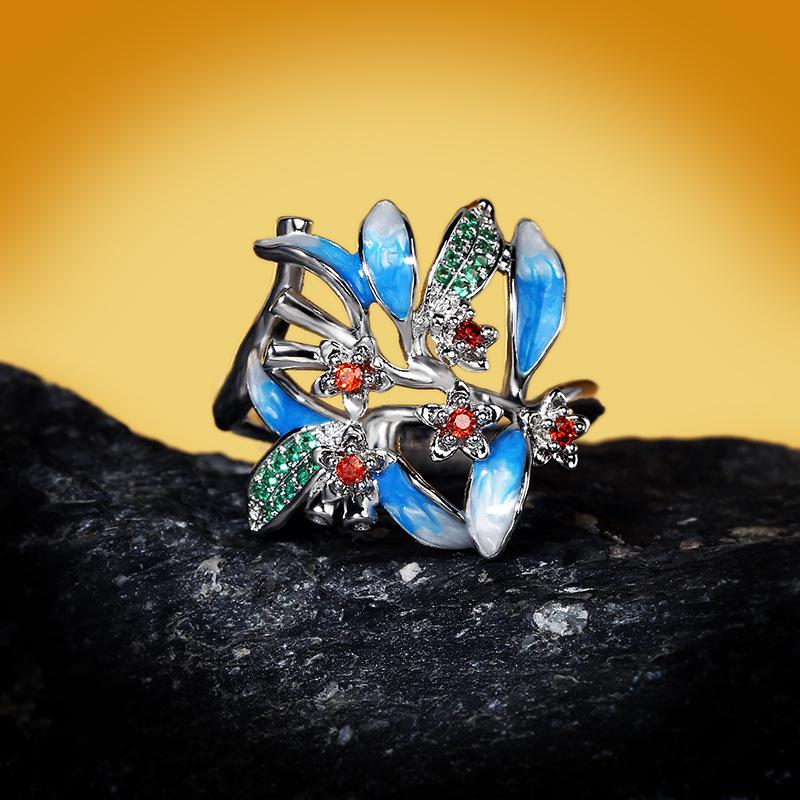 Модное кольцо ручной работы с эмалью, элегантное розовое кольцо в китайском стиле