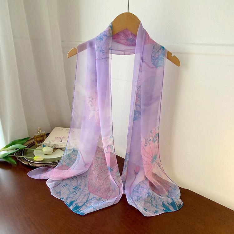 Spring Style Cicada Wings Long Silk Scarf for Women Spring and Autumn Thin Style Fashionable and Versatile Georgette Multi-color Printed Long Scarf