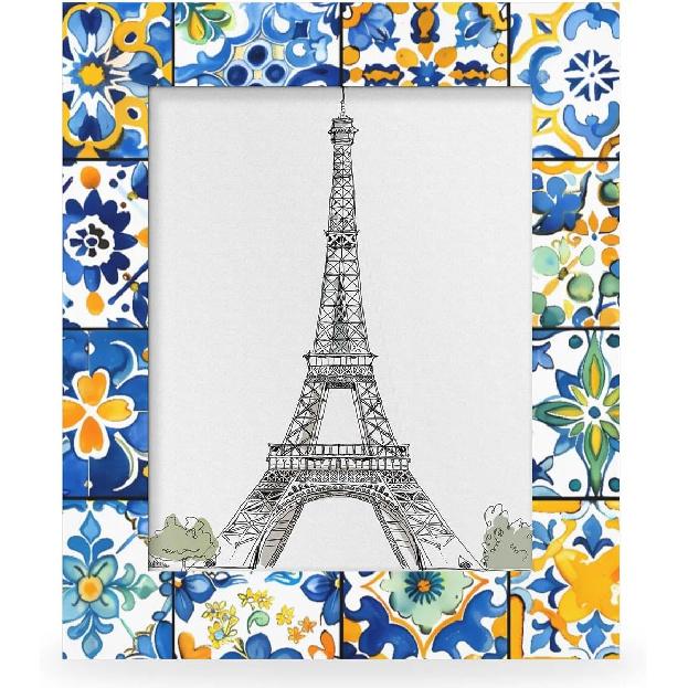 Troditional Spanish Tile Pattern 4x6 Picture Frame, Display Photos 3.5x5.5 without Mat, Elegant Picture Frames Collage Wall Home Gallery Decor