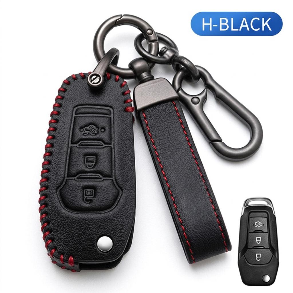Genuine Leather Flip Key Cover For Ford Focus Fiesta Mondeo Kuga C-Max S-Max Galaxy Transit EcoSport Fob Protective Shell