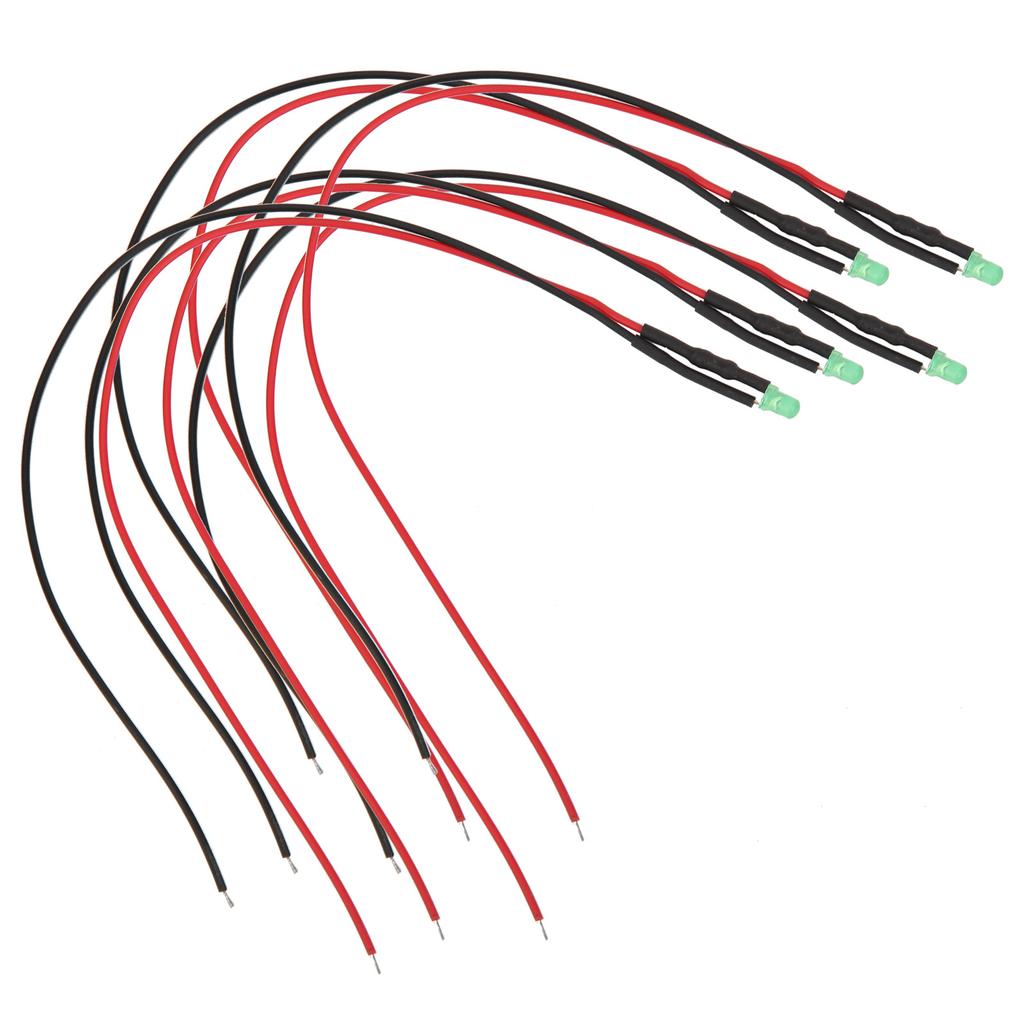 100Pcs LED Pre Wired LightEmitting Diode 12V Round Head High Brightness InLine Beads 3mm 20cm(Green