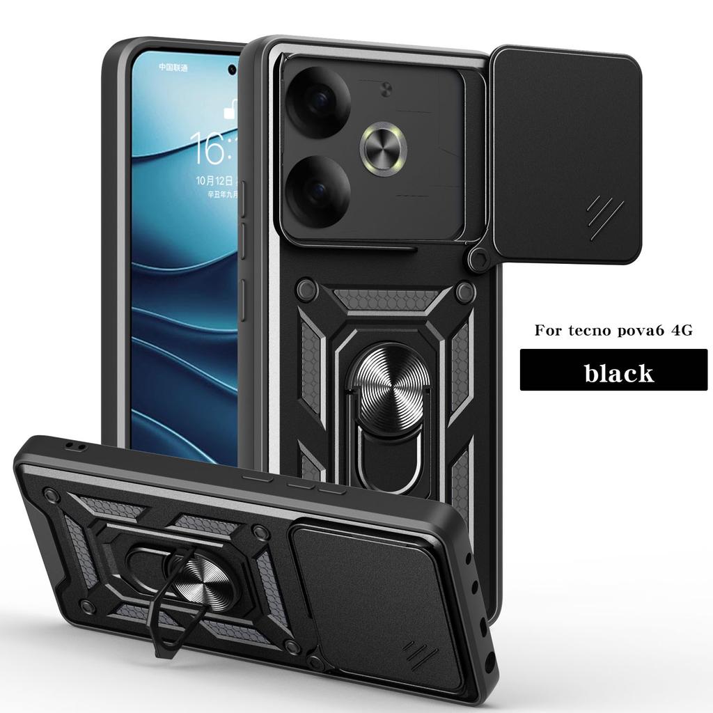 Чехол для Tecno Pova 6 Чехол-крышка для Tecno Pova 6 Pro Pova 6 Pro 5G Держатель с магнитным кольцом Бронированный чехол для телефона Защитная задняя крышка со шторкой для камеры