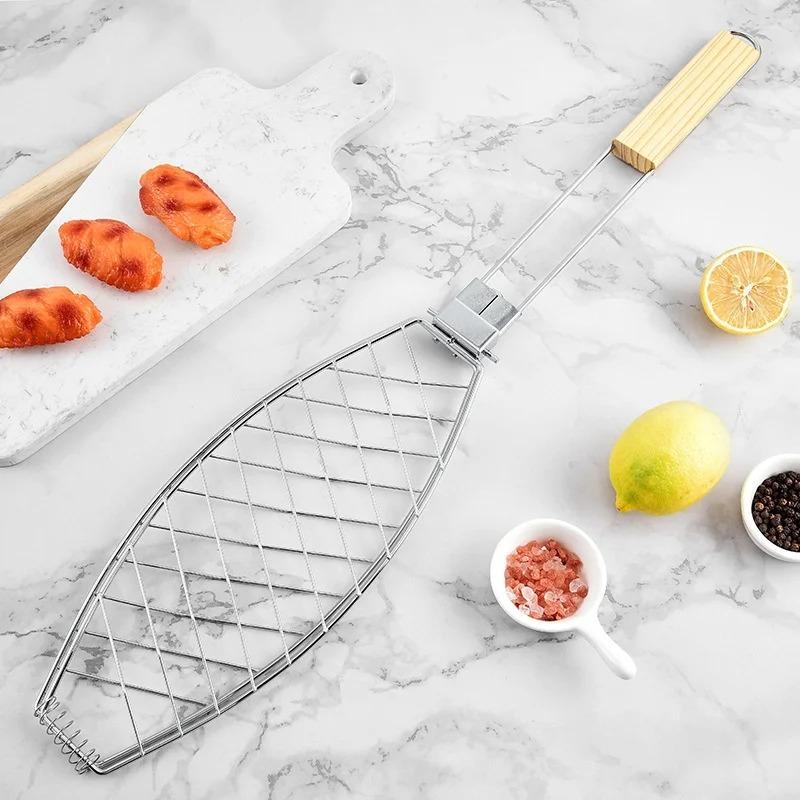 Корзина для гриля рыбы и овощей со складной ручкой, гибкий антипригарный инструмент для барбекю на открытом воздухе, переносная сетка для бургеров