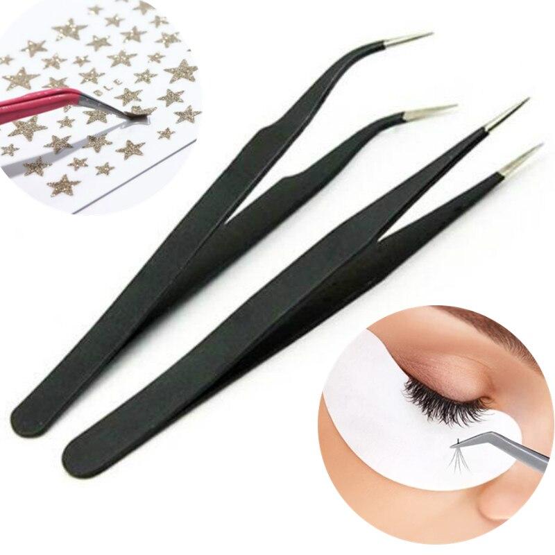 1 шт., изогнутый прямой черный пинцет из нержавеющей стали, дизайн ногтей, стразы для ресниц, сделай сам, щипцы, инструмент для сбора блесток, бусины