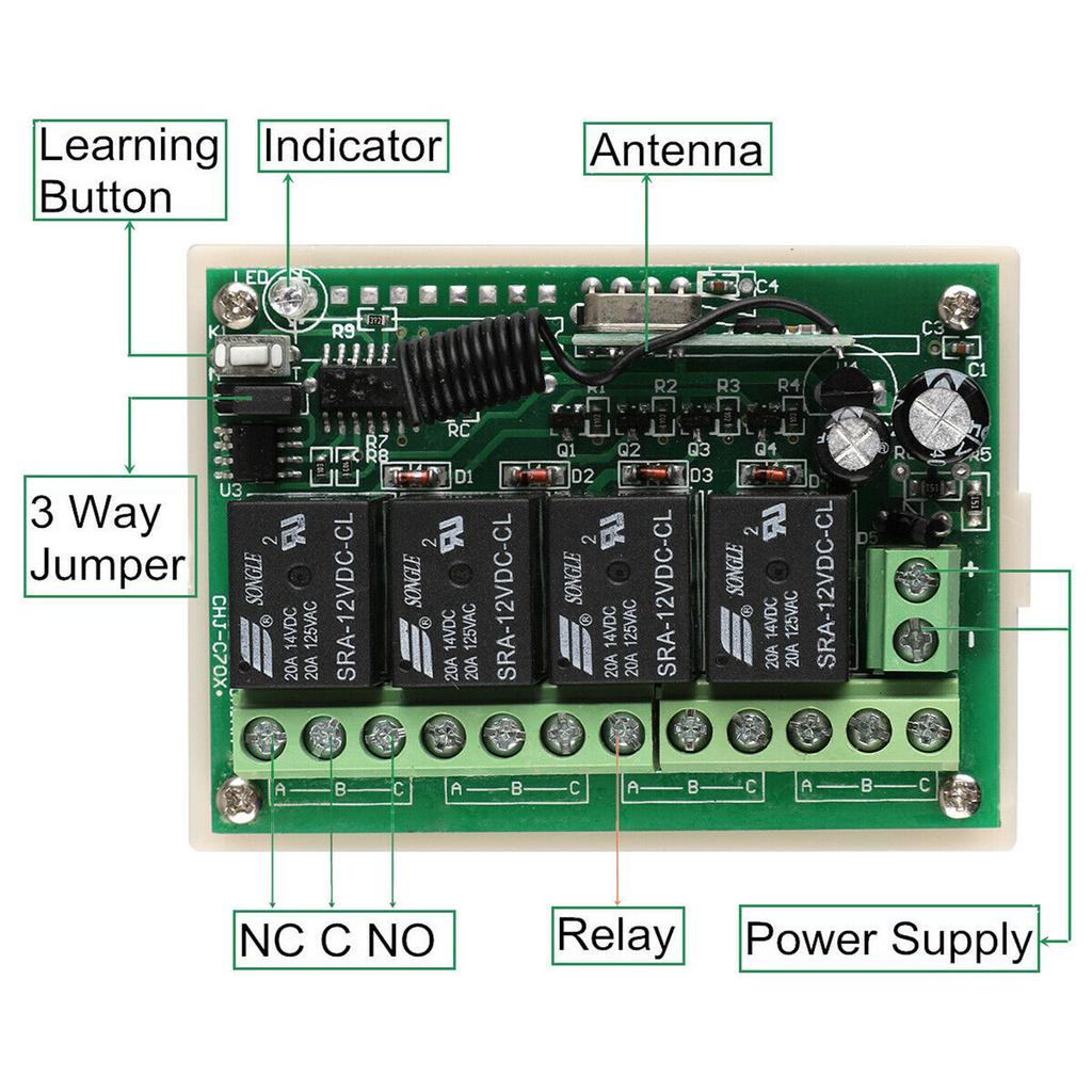 12v 4ch Channel 443mhz Relay Switch Long Distance Wireless Rf Remote Control With 2 Receivers For Alarm Systems