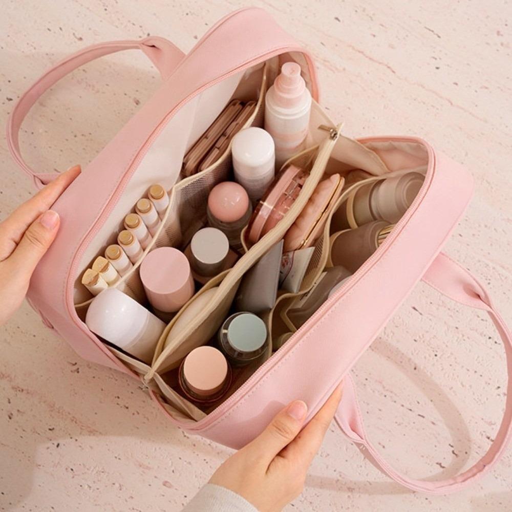 Solid Color Handheld Cosmetic Case Large Capacity Toiletry Bag Simple Makeup Bag Ladies
