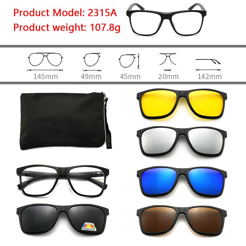 6 In 1 Polarized Sunglasses Men Women Magnetic Clip On Glasses  Optical Prescription Eyeglass Frames Magnet Clips