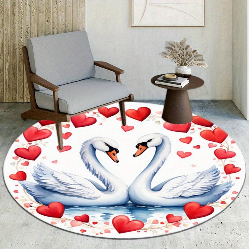 Love Peach White Swan Round Rug Nonslip Area Rug Office Chair Mat Carpet Perfect For Bedroom Living Room Office Easy Clean Aesthetic Home Decor