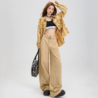 Женские весенние брюки с высокой талией и широкими штанинами Женские весенние ленивые и свободные брюки прямого кроя с драпировкой