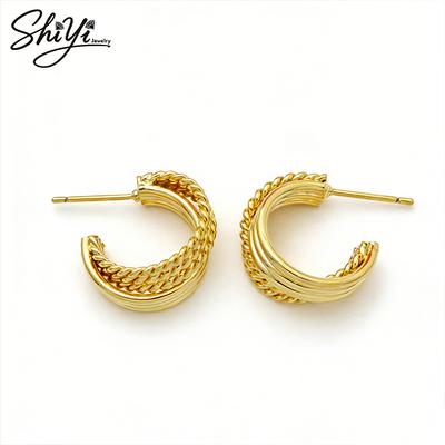 Двухслойные плетеные серьги-кольца Huggie из меди с покрытием 14K золотом, классические, в форме буквы С, вечерние украшения для женщин