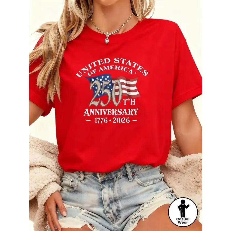 250th Anniversary Commemorative American Flag TShirt Crew Neck 220g Comfortable Soft Fabric Unisex Casual American Independenc