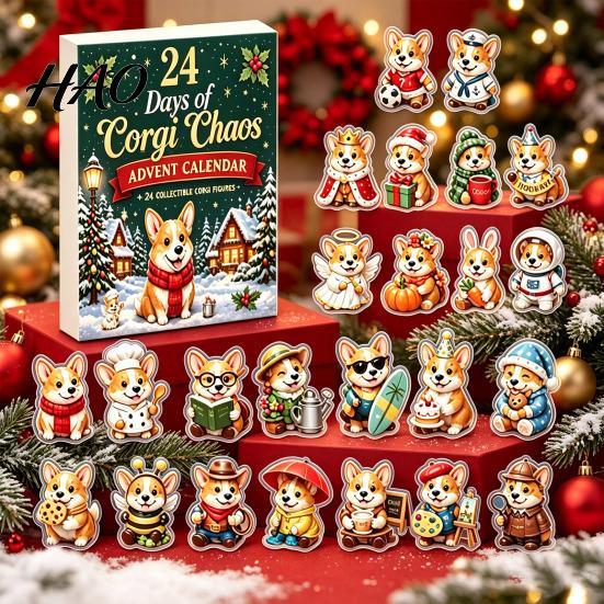Christmas Party Favors 2026 Corgi Advent Calendar, 24 Days Acrylic Dog Ornaments Countdown 2D Day Holiday Pendants for Xmas Tree, Home Decor,