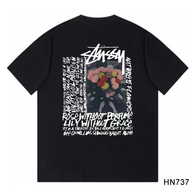 Stussy 2025 Летняя новая высококачественная хлопковая футболка с круглым вырезом для мужчин и женщин, классическая футболка с принтом «Камелия» для пар
