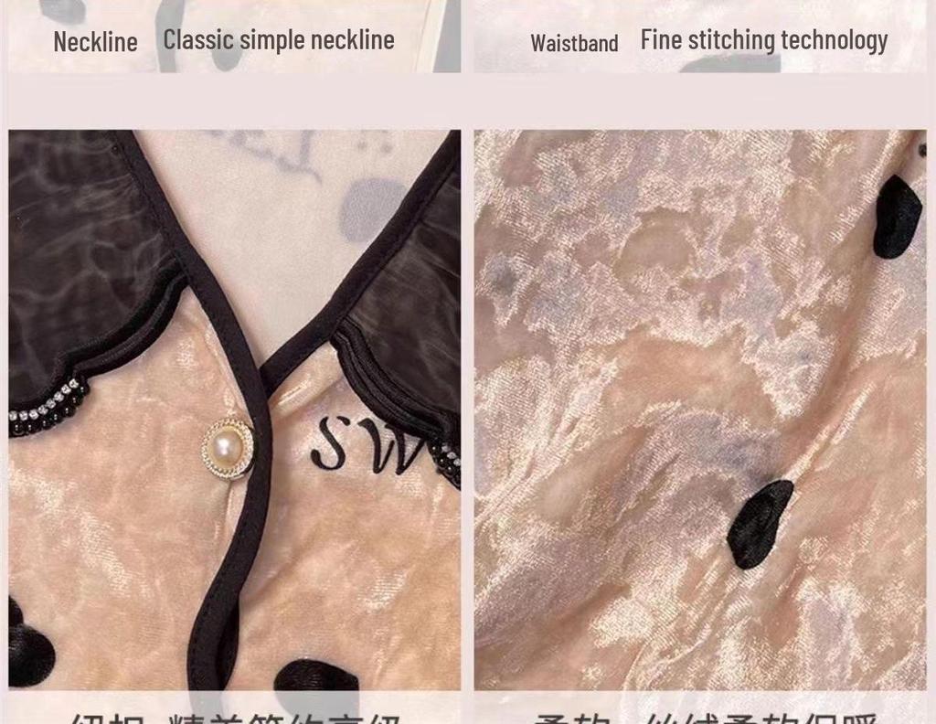 Женский пижамный комплект из золотого велюра с нагрудными вкладышами - Высококачественный кардиган с длинным рукавом, костюм-двойка для осени/зимы 2024.