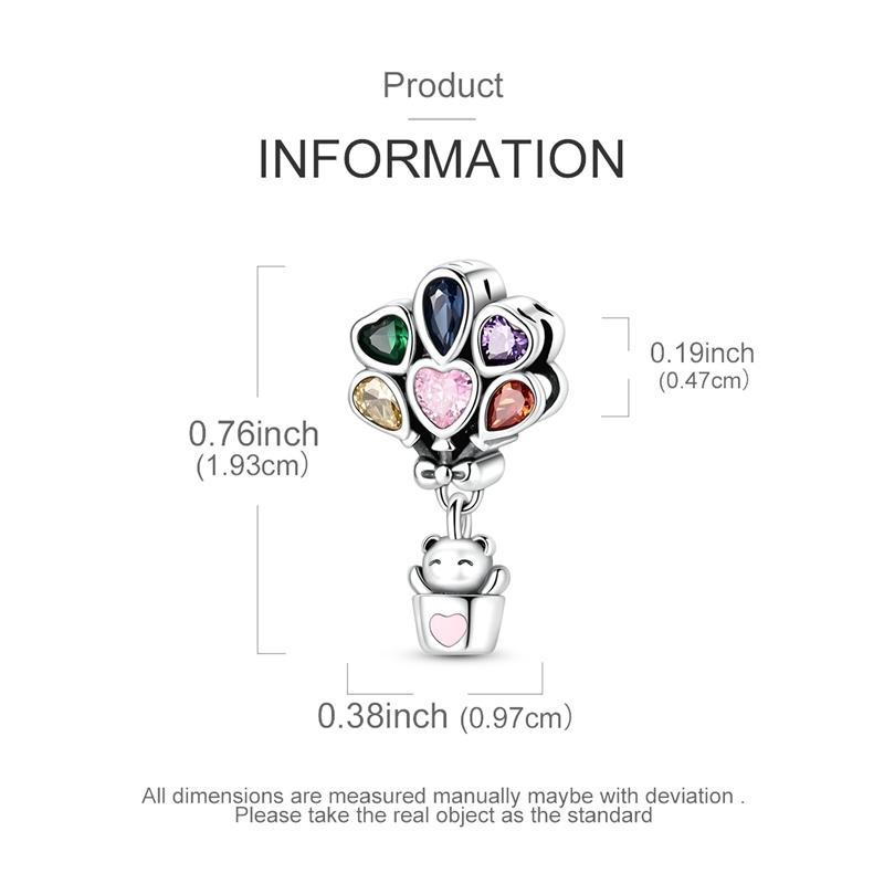 Original 925 Sterling Silver Heart Zircon Hot Air Balloon Pendant Fit Original Bracelet Necklace For Women DIY Jewelry Gift