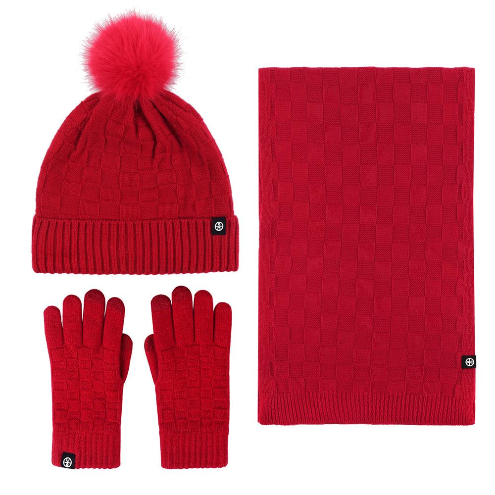 Winter Warm Thickened Hat Scarf Gloves Three-piece Set Windproof Adult Knitted Hat