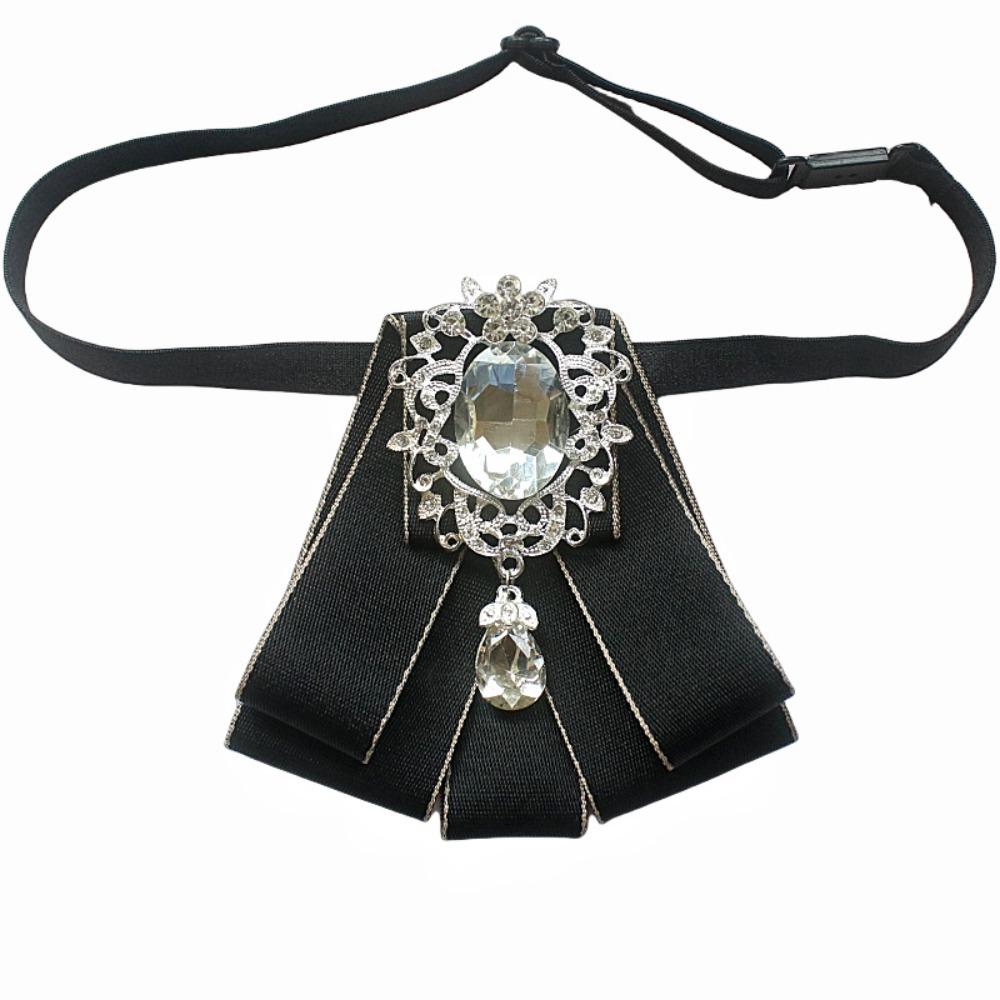 Polyester Rhinestone Bow Tie Solid Color Shirt Collar Luxury Ribbon Bow Tie Daily