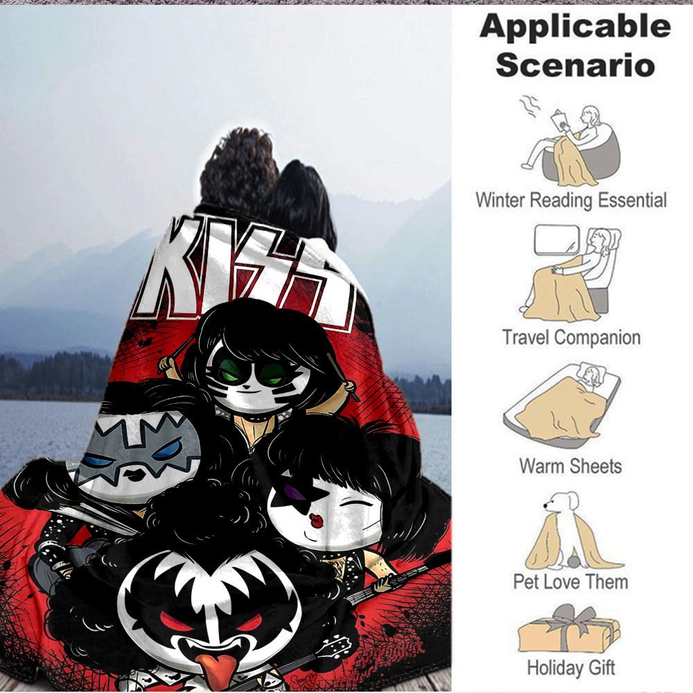 1 шт. Плед с символикой группы KISS, мягкий, для всех сезонов, с ярким дизайном, идеально подходит для дома, путешествий и в качестве подарка, идеален для дневного сна и кемпинга