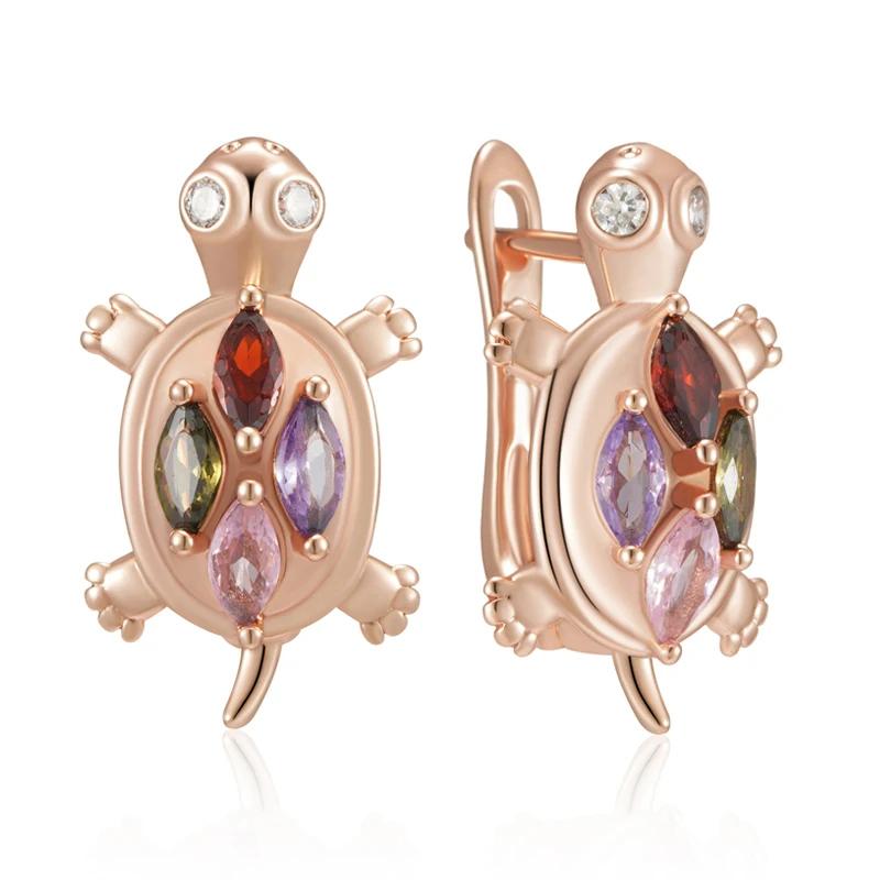 Четырехцветный циркон милые серьги в виде черепахи в виде животных модные женские повседневные аксессуары для девочек ювелирные изделия для вечеринок