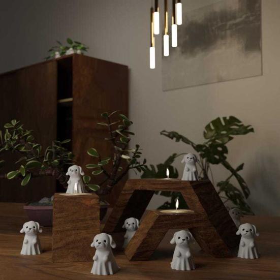Хэллоуин Фигурка Привидения Милый Маленький Кот/Собака/Привидение с Средним Пальцем Украшение 3D Печать Белое Привидение Настольное Украшение для Домашнего Декора