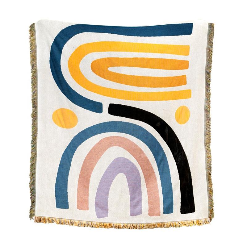 Factory Direct Custom Jacquard Woven Cooling Lightweight Throw Blanket with Tassels for Home Bedding & Travel