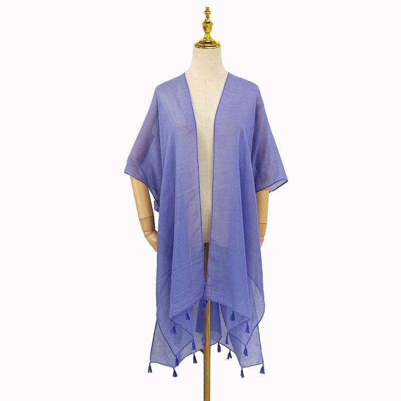 Женский солнцезащитный платок с кисточками для пляжа, летний полиэстеровый уличный кардиган с защитой от солнца, однотонный, для путешествий, модные аксессуары