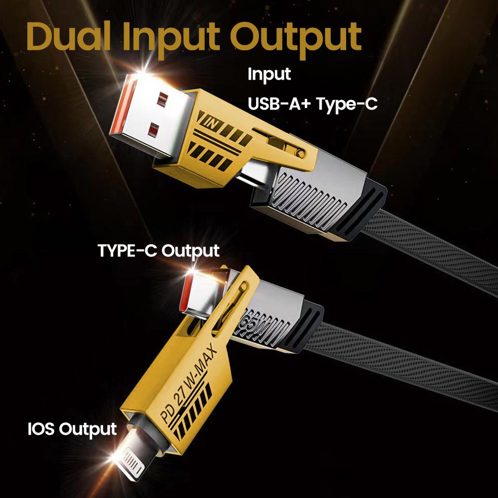 2 в 2 PD 65 Вт 27 Вт USB-кабель Type C с двумя разъемами Lighting Mecha Style для быстрой зарядки USB-кабелем C для iPhone 15 Samsung Xiaomi