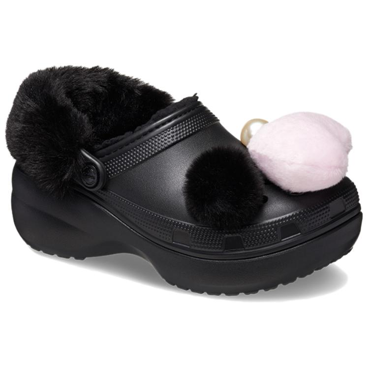 Crocs ЕВА Однотонные Платформенные Флисовые Туфли с Отверстиями Женские Черные