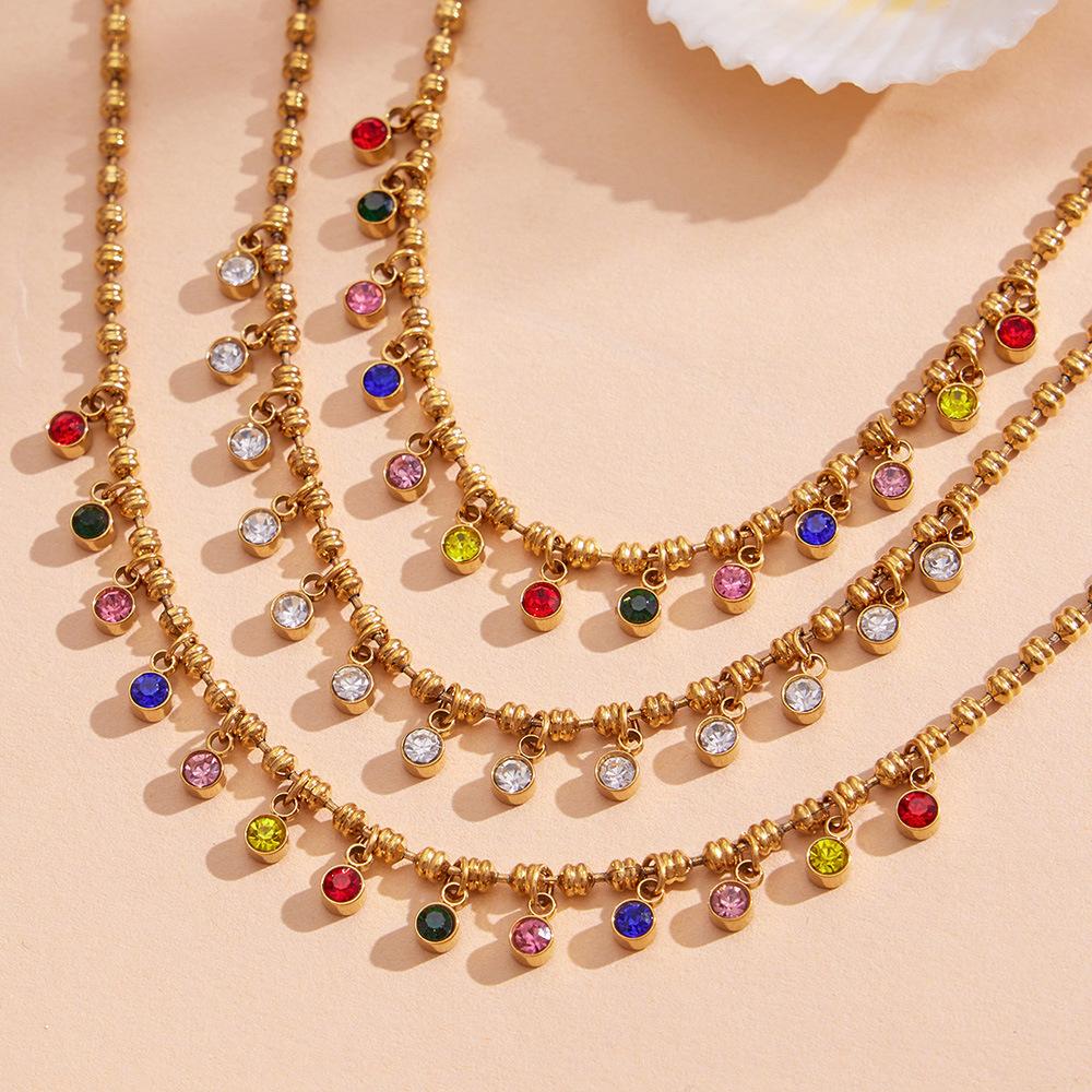 2026 Trending Geometric Choker Necklace for Women Stainless Steel Gold Plated Pastel Beaded Chain Minimalist Party Jewelry