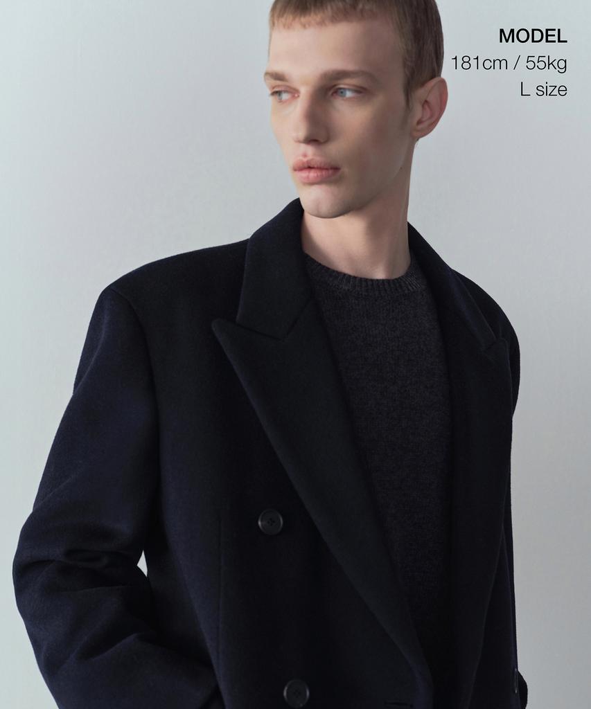 Musinsa Standard Cashmere Blend Daddy Shoulder Double Long Coat [Navy]
