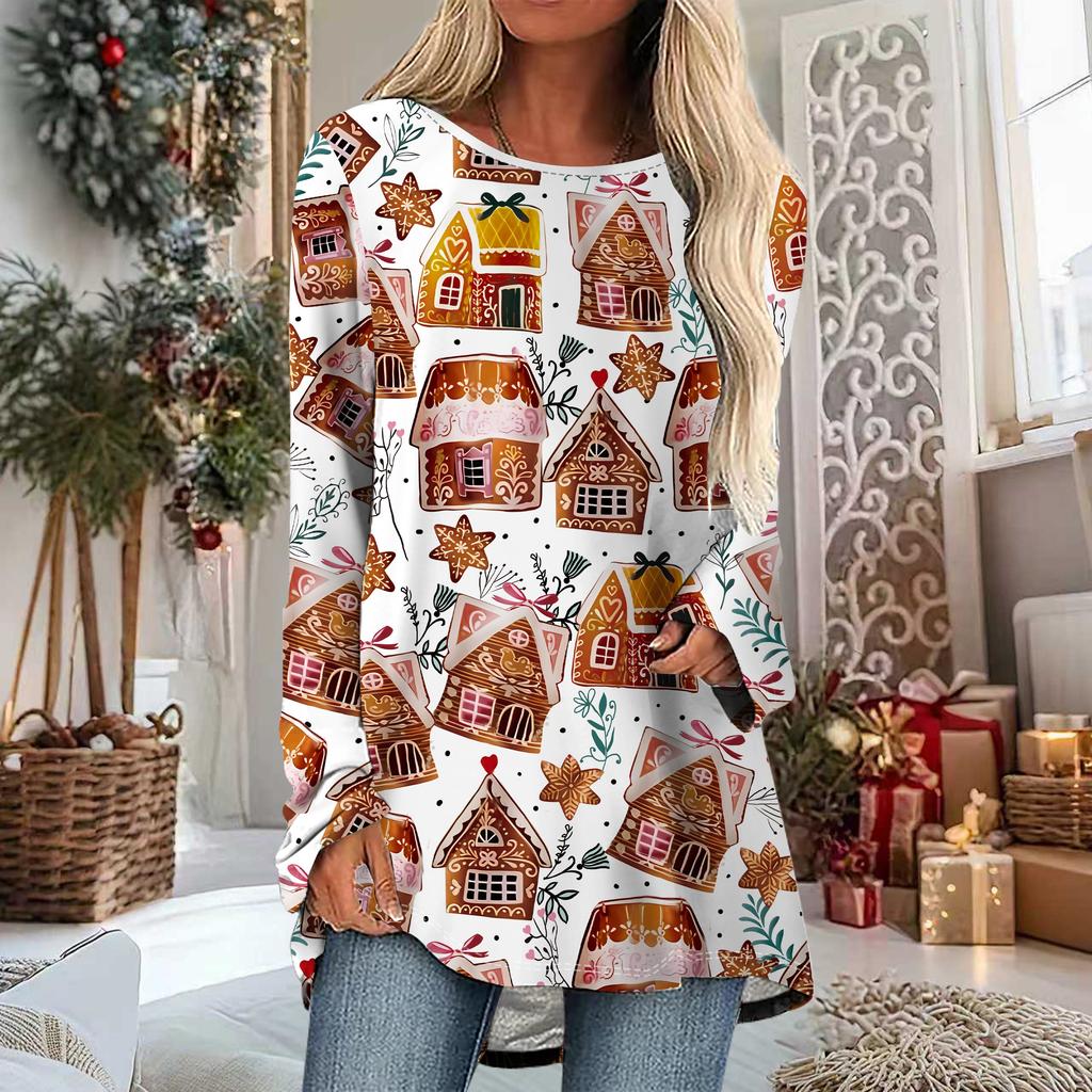 Женская футболка больших размеров с принтом снеговика на весну и Рождество, удобная, с длинным рукавом, круглым вырезом, повседневная, свободного кроя, средней длины, топы