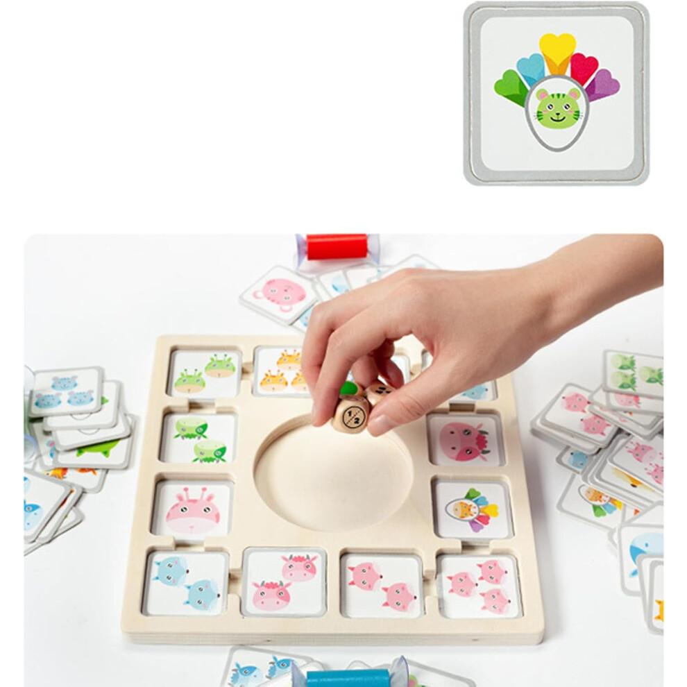 Wooden log toy learning activity with 96 cards, 3 dice, educational toy for 4